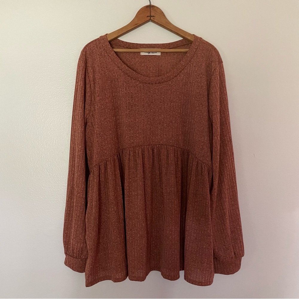Haptics Burnt Orange/Brown Long Sleeve Blouse - Picture 3 of 4